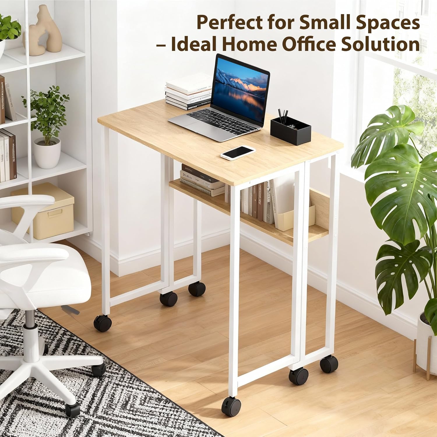 Office Furniture For Small Spaces - Folding Desk with Storage Shelf, 63