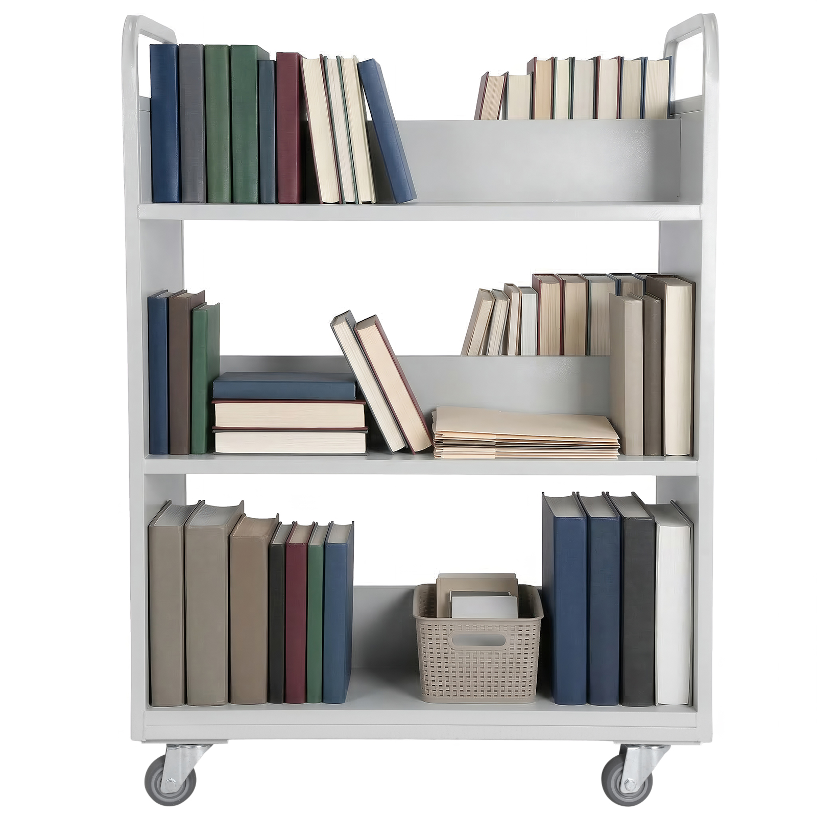 Book Cart Rolling - Rolling Book Cart Slanted Single Sided