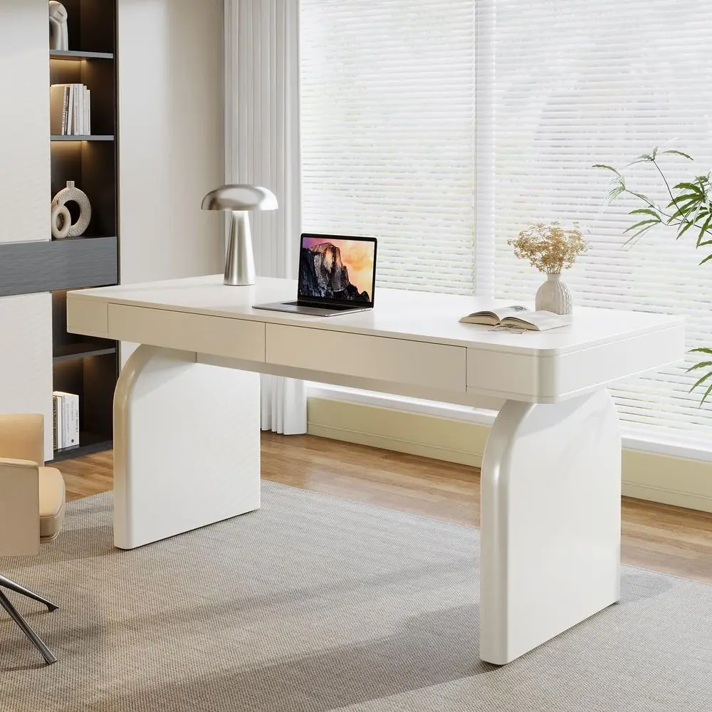 Office Furniture For Small Spaces - 63 Inch Modern White Desk with