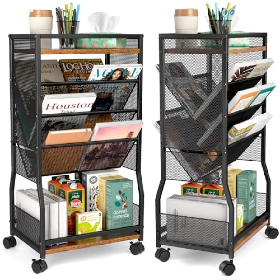 Book Cart Rolling - 8 Tier Rolling Book Cart with
