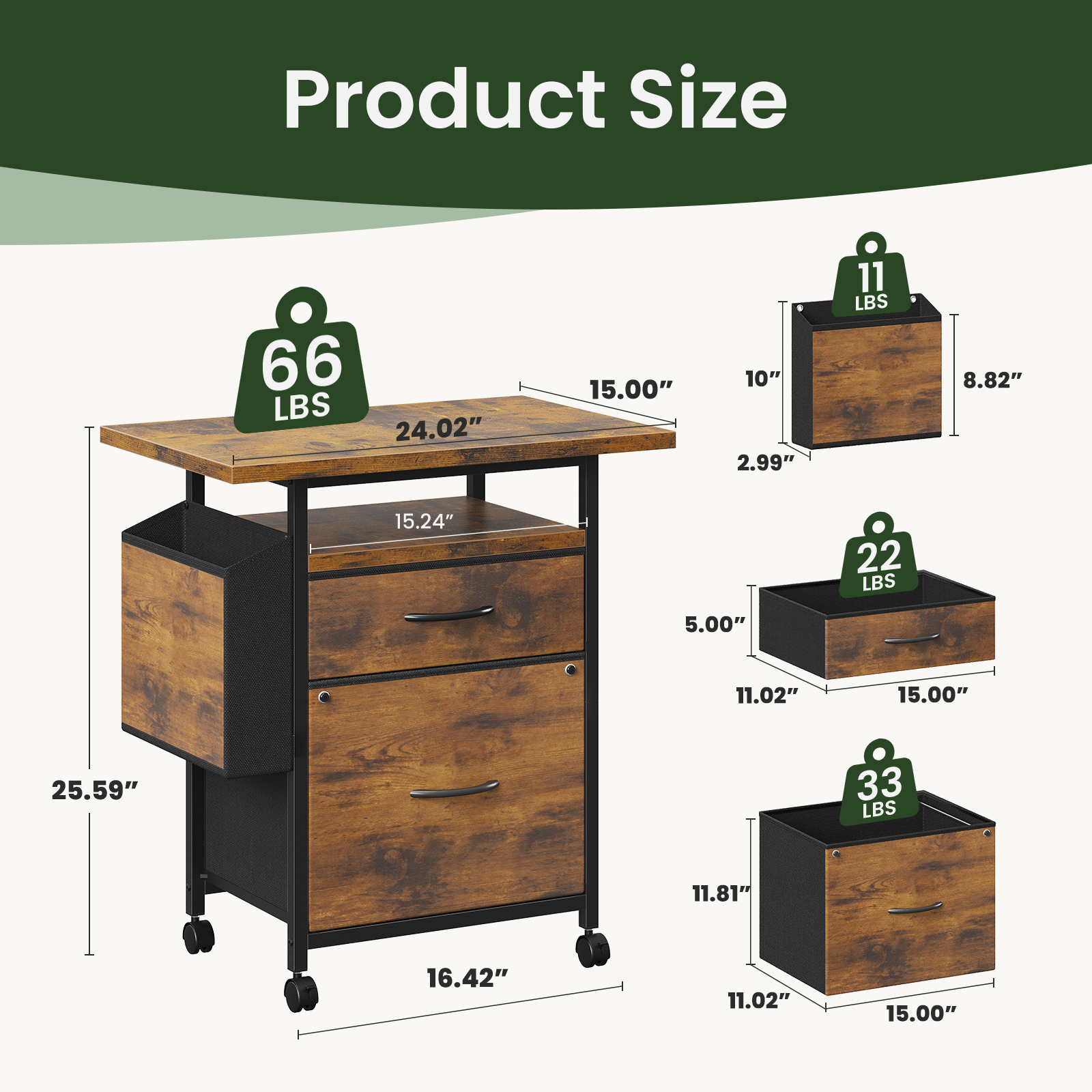 JHK Mobile File Cabinet with 2 - Office Furniture For Small Spaces avaliação e preço