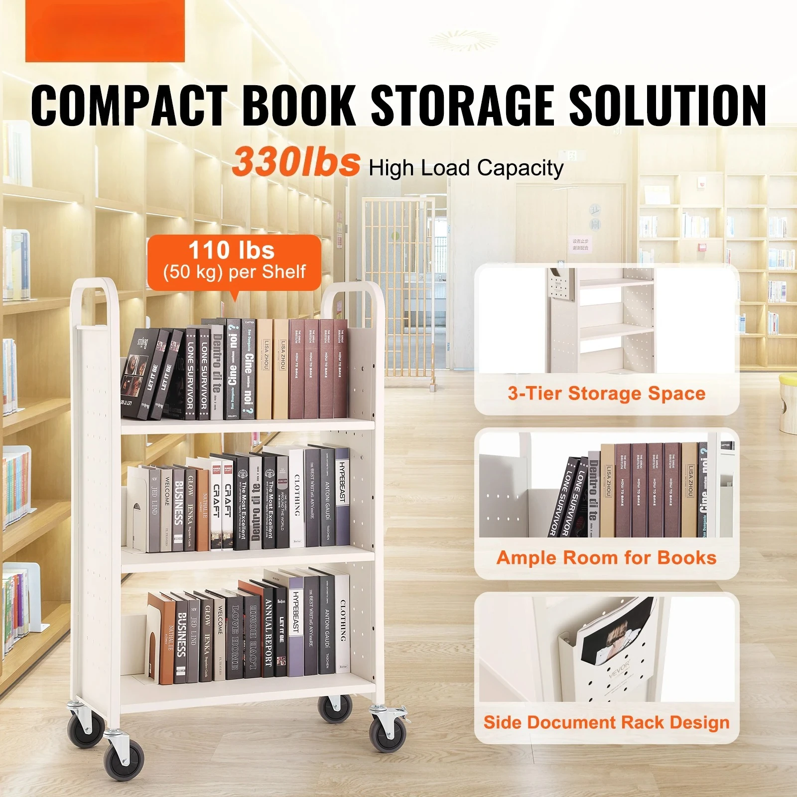 330lbs Library Book Cart L-Sha - Book Cart Rolling avaliação e preço
