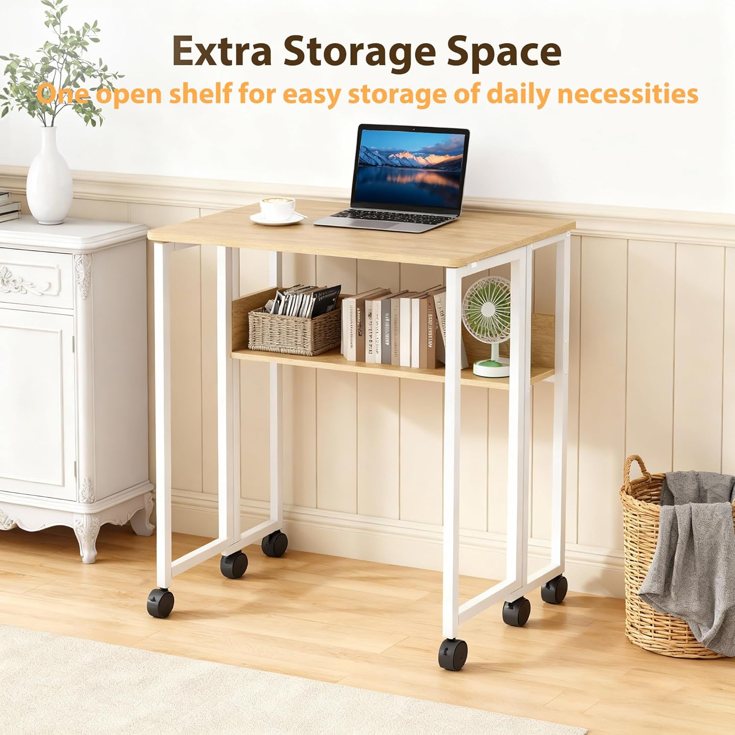 Folding Desk with Storage Shel - Office Furniture For Small Spaces avaliação e preço