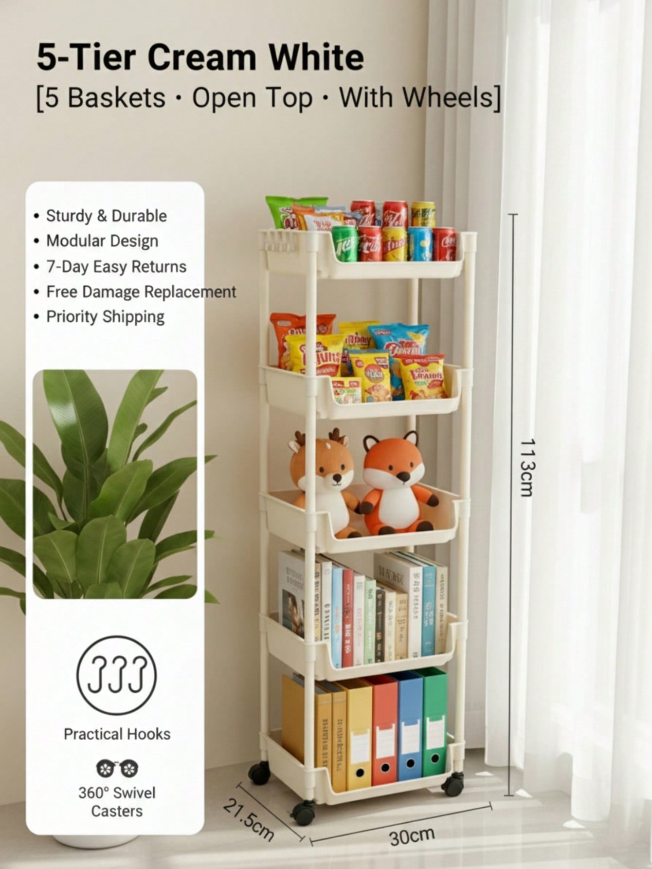 1pc Multi-Layer Storage Trolle - Book Cart Rolling avaliação e preço