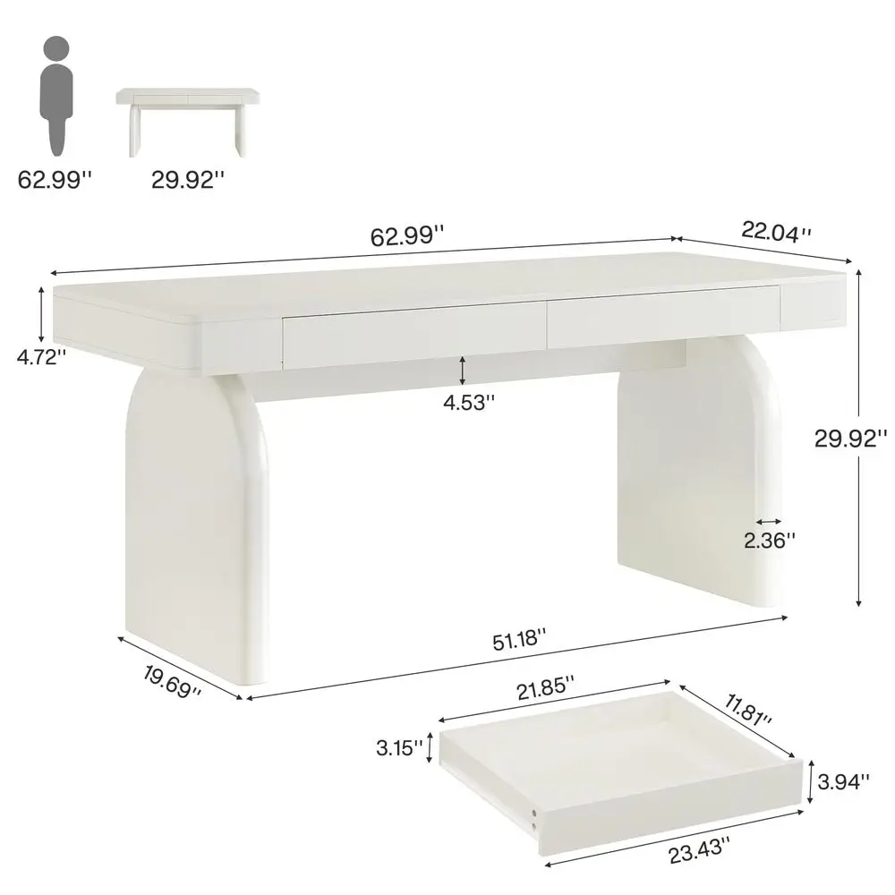 63 Inch Modern White Desk with - Office Furniture For Small Spaces avaliação e preço