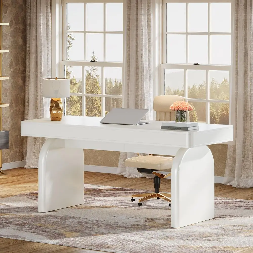 63 Inch Modern White Desk with - Office Furniture For Small Spaces avaliação e preço