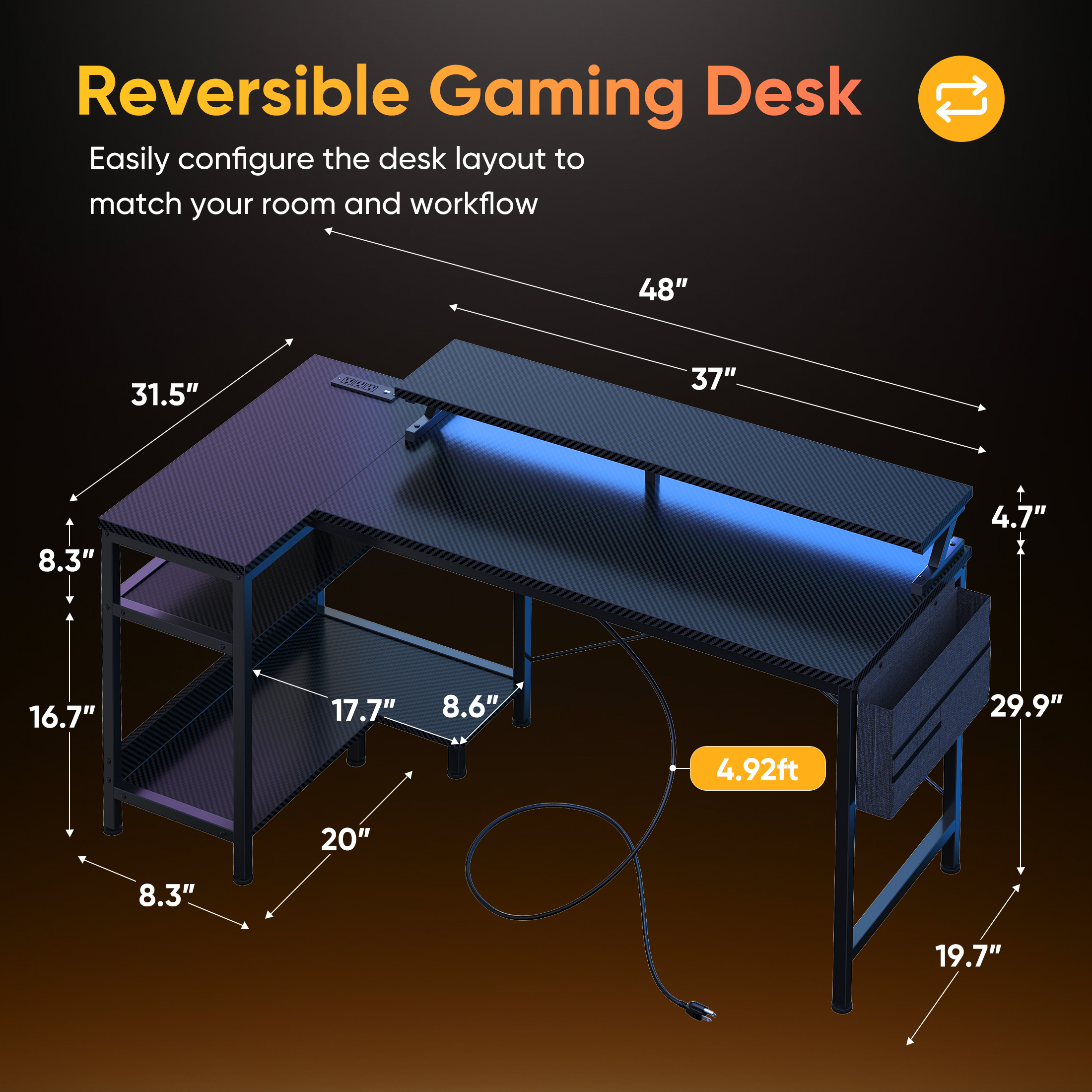 JHK 40IN to 48IN L Shaped with - Office Furniture For Small Spaces avaliação e preço