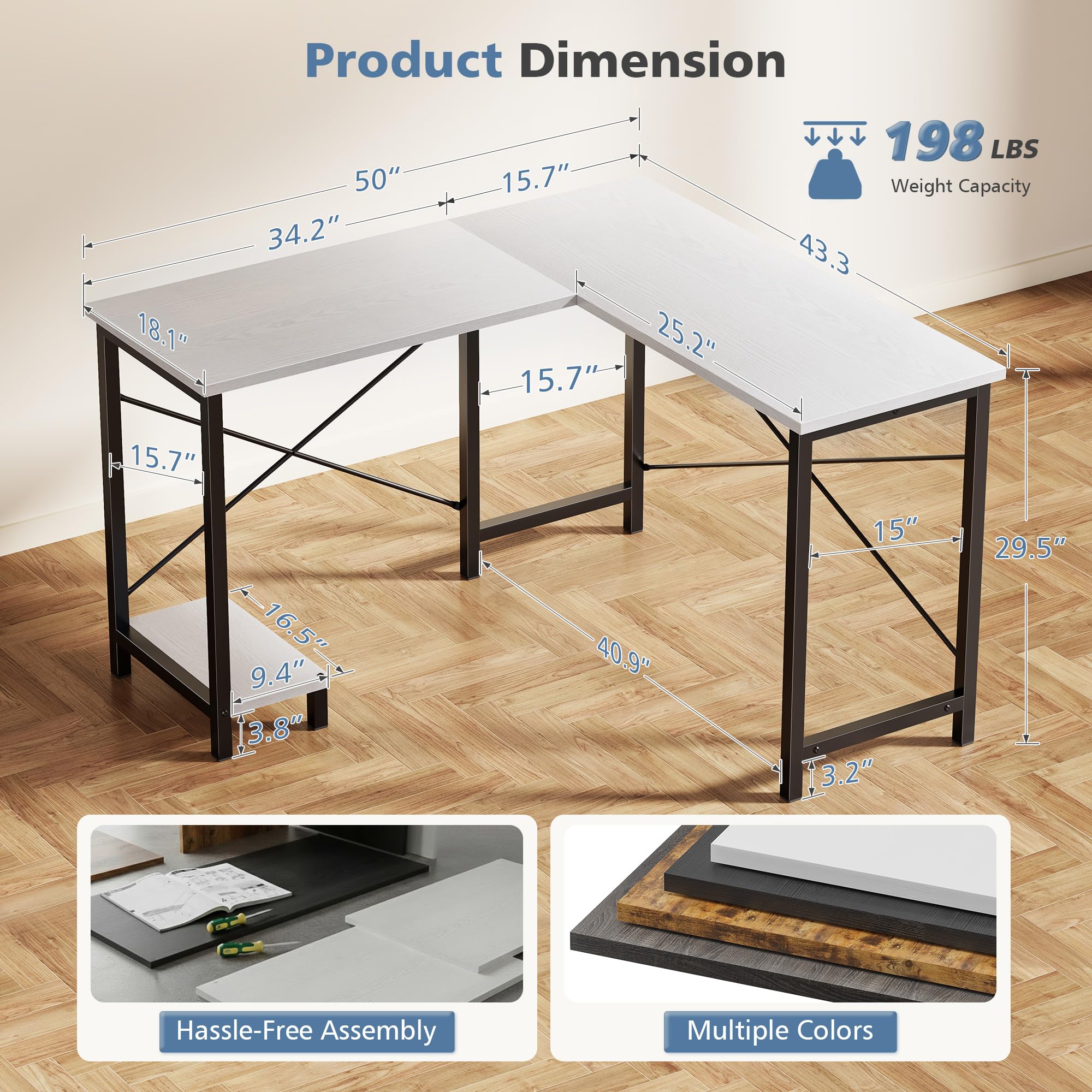JHK 50 Inch L Shaped Desk Comp - Office Furniture For Small Spaces avaliação e preço