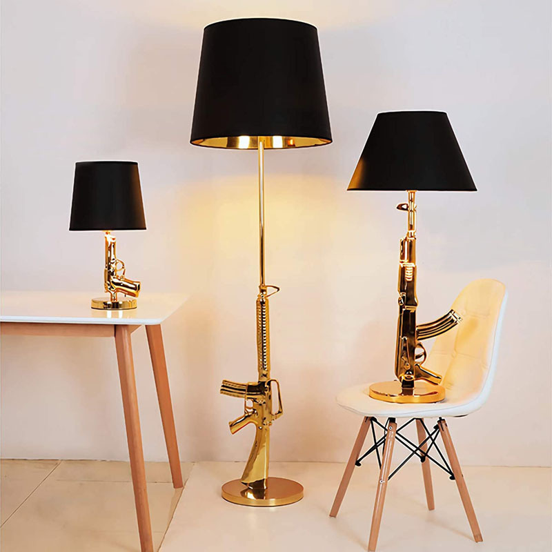 Gold Plated Pistol Table Desk  - Floor Lamp Arched avaliação e preço