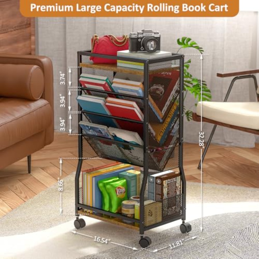 8 Tier Rolling Book Cart with  - Book Cart Rolling avaliação e preço