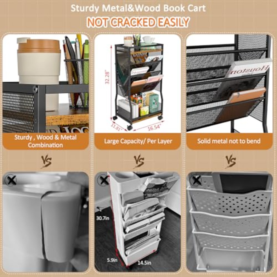 8 Tier Rolling Book Cart with  - Book Cart Rolling avaliação e preço