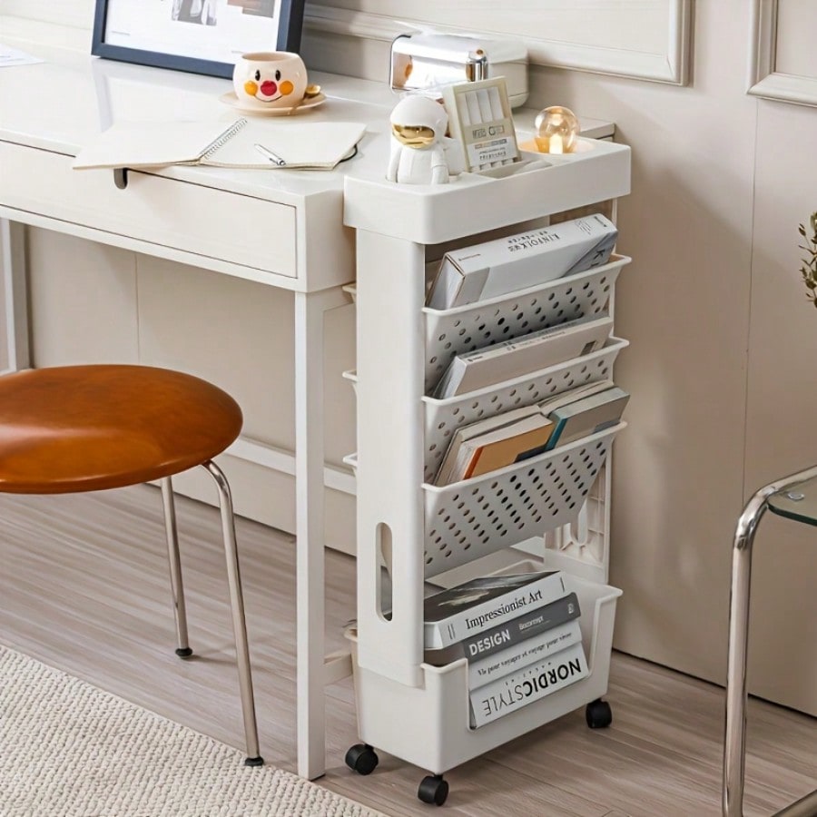 5-Tier Movable Bookshelf, Tabl - Book Cart Rolling avaliação e preço