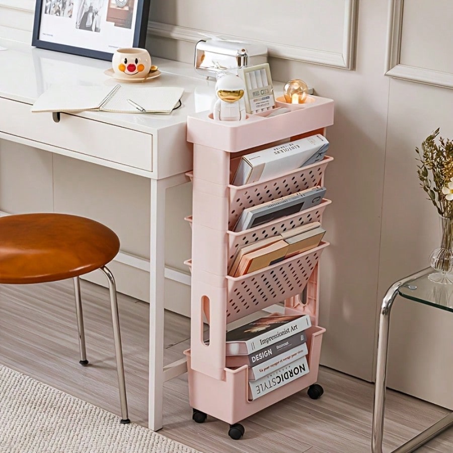 5-Tier Movable Bookshelf, Tabl - Book Cart Rolling avaliação e preço