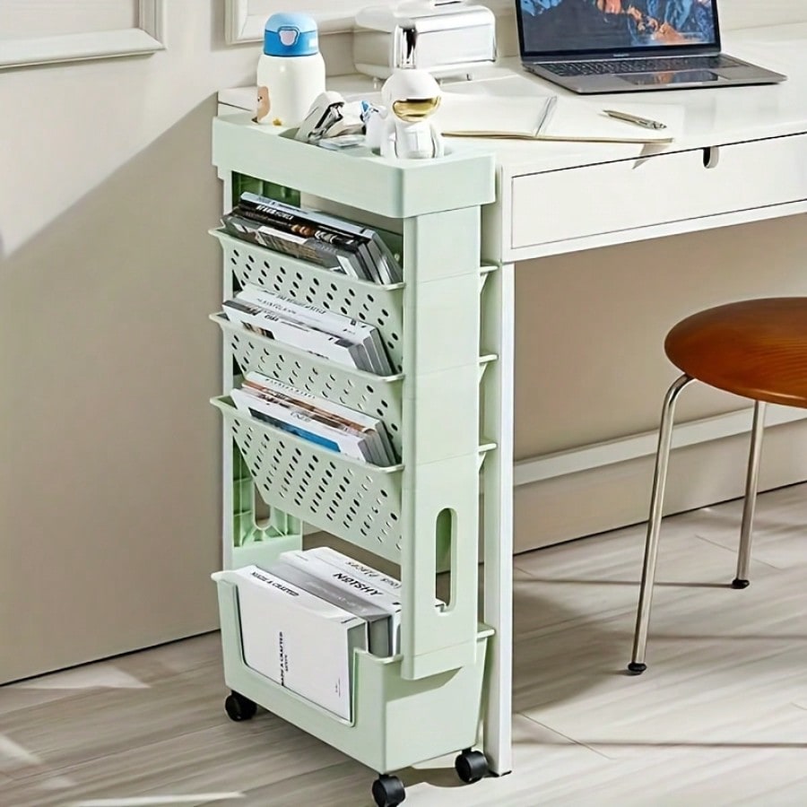 5-Tier Movable Bookshelf, Tabl - Book Cart Rolling avaliação e preço