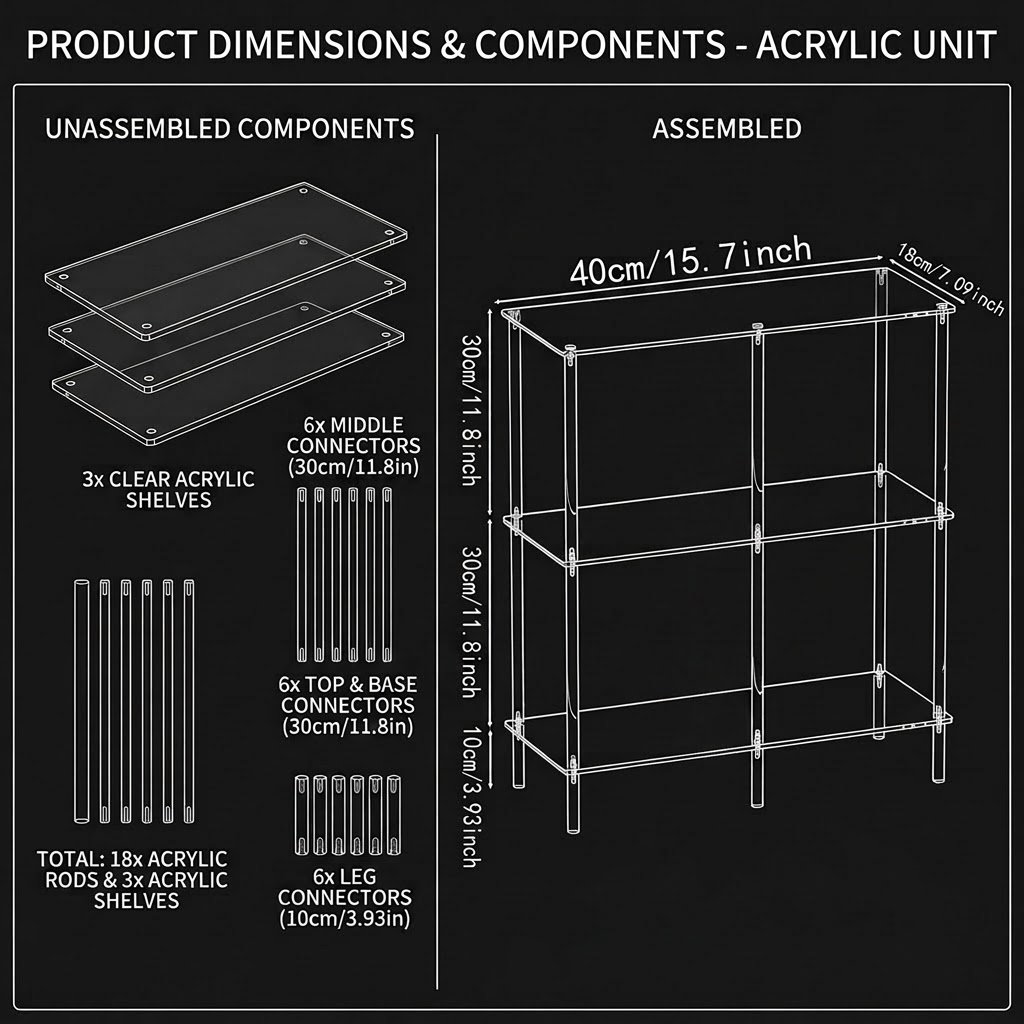 Acrylic Bookshelf 3 Tier, Clea - Office Furniture For Small Spaces avaliação e preço